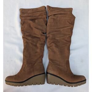 Vintage Foundry Co Womens Maisie Suede Tall Wedge Boots 9 Tan Slouch Soft Luxe